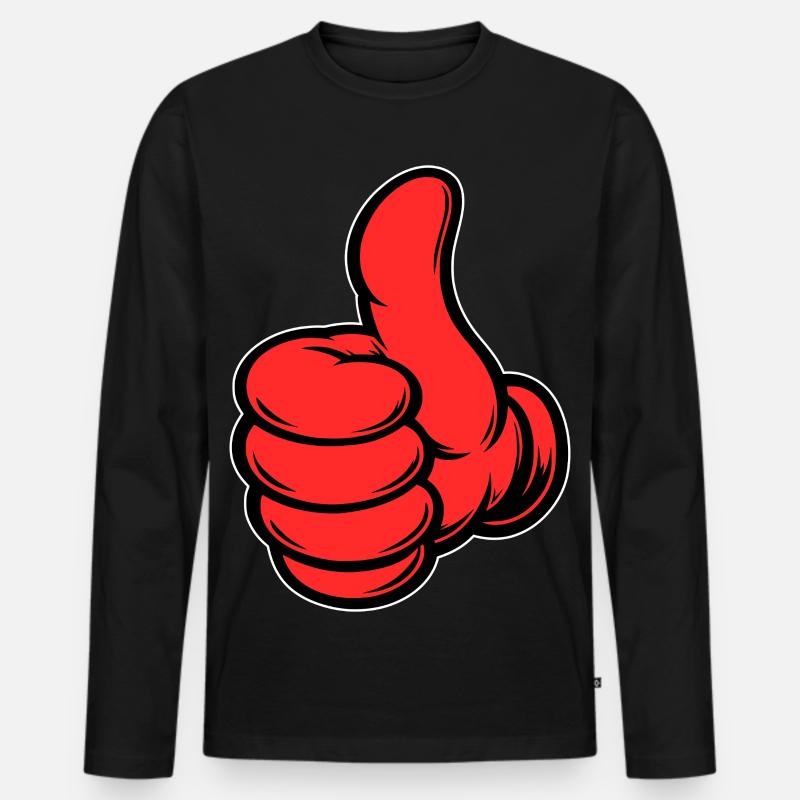 OK Comic Daumenhoch Handsymbol rot - Männer Premium Bio Langarmshirt - Schwarz