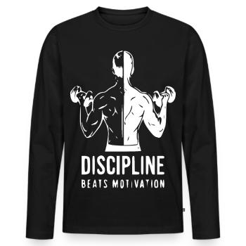 Discipline Beats Motivation - Men's Premium Organic Long Sleeve Shirt - black - Front - Nico (187cm)