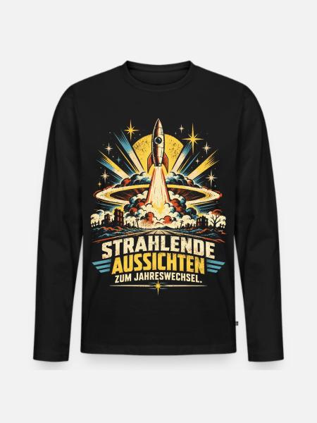 Silvester Feuerwerk Retro - Männer Premium Bio Langarmshirt - Schwarz