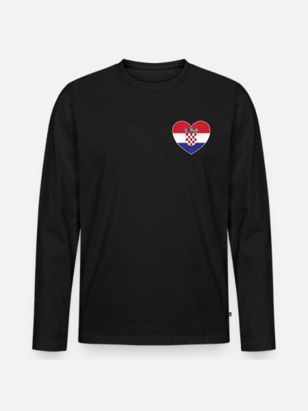 Croatia Flag Heart - Men's Premium Organic Long Sleeve Shirt - black