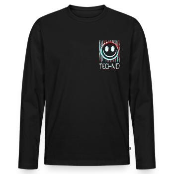 Techno Music Face Record DJ Smile EDM - Men's Premium Organic Long Sleeve Shirt - black - Front - Nico (187cm)