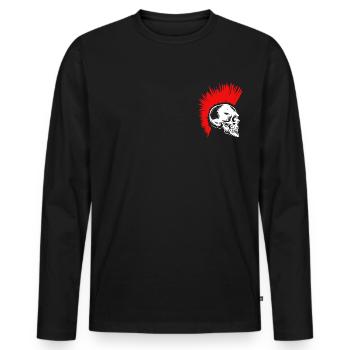Punker Totenkopf Knochen Irokesen Frisur Rocker - Männer Premium Bio Langarmshirt - Schwarz - Vorne - Nico (187cm)