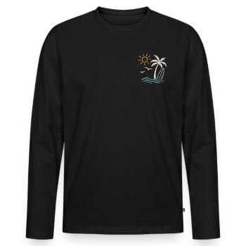 Summer Beach Surf – Palme, Wellen & Sonne - Männer Premium Bio Langarmshirt - Schwarz - Vorne - Nico (187cm)