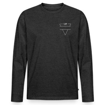 VIP logo white - triangle shape - Men's Premium Organic Long Sleeve Shirt - heather anthracite - Front - Nico (187cm)