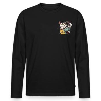 Comic Katze Selfie - Männer Premium Bio Langarmshirt - Schwarz - Vorne - Nico (187cm)