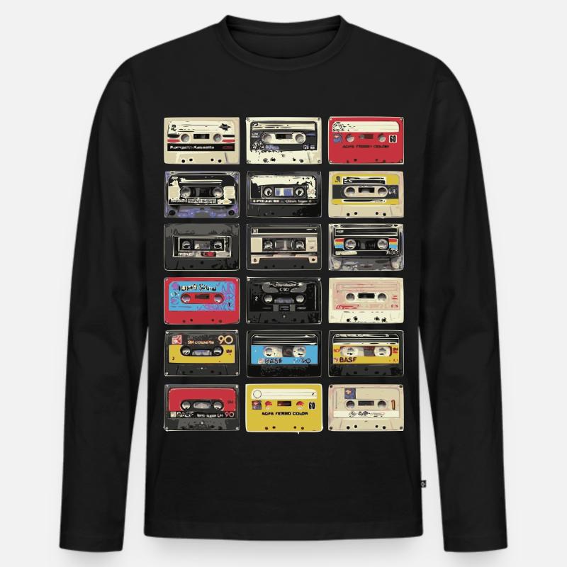 Retro Kassetten - Männer Premium Bio Langarmshirt - Schwarz