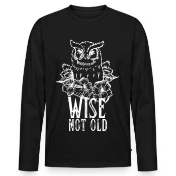 Vintage Owl and Roses Wise Not Old - Men's Premium Organic Long Sleeve Shirt - black - Front - Nico (187cm)