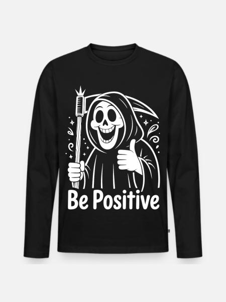 Be Positive Sensenmann Cartoon - Männer Premium Bio Langarmshirt - Schwarz