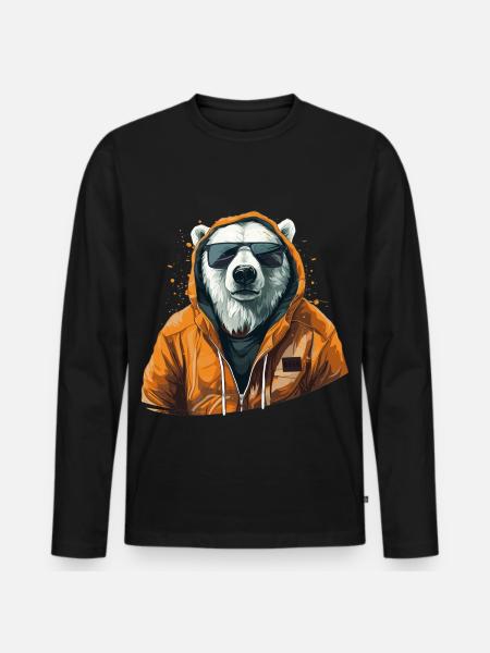 Streetstyle-Bär | Eisbären-Liebhaber - Männer Premium Bio Langarmshirt - Schwarz