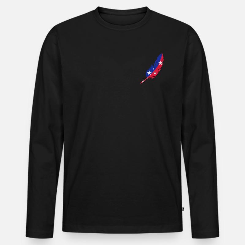 Feder blau,rot mit Sterne - Männer Premium Bio Langarmshirt - Schwarz