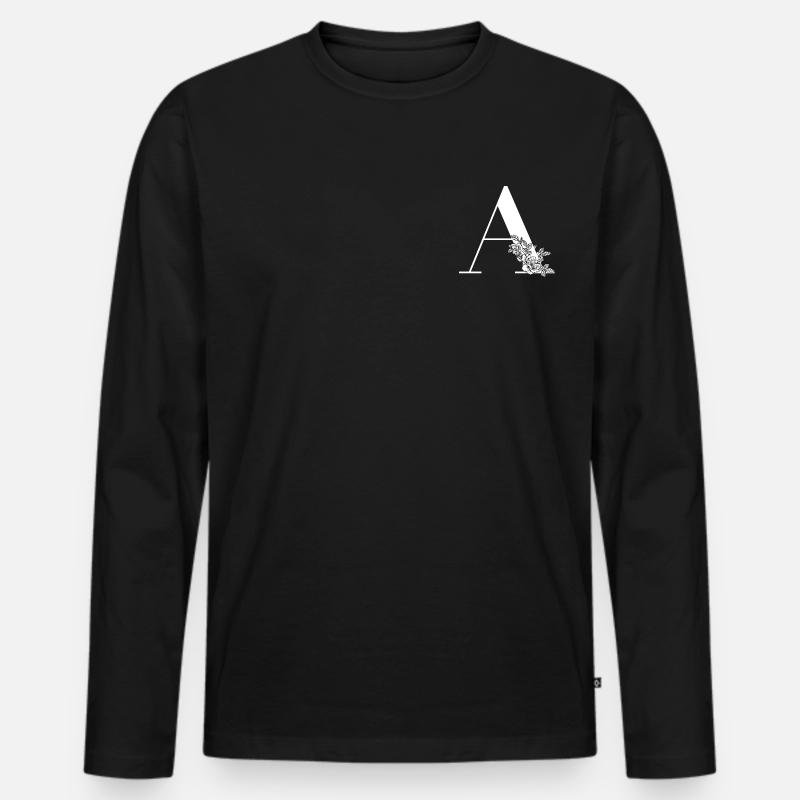 Buchstabe A Blume - Männer Premium Bio Langarmshirt - Schwarz