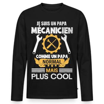 Papa mécanicien comme papa normal mais plus cool - T-shirt manches longues Premium bio Homme - noir - Devant - Nico (187cm)