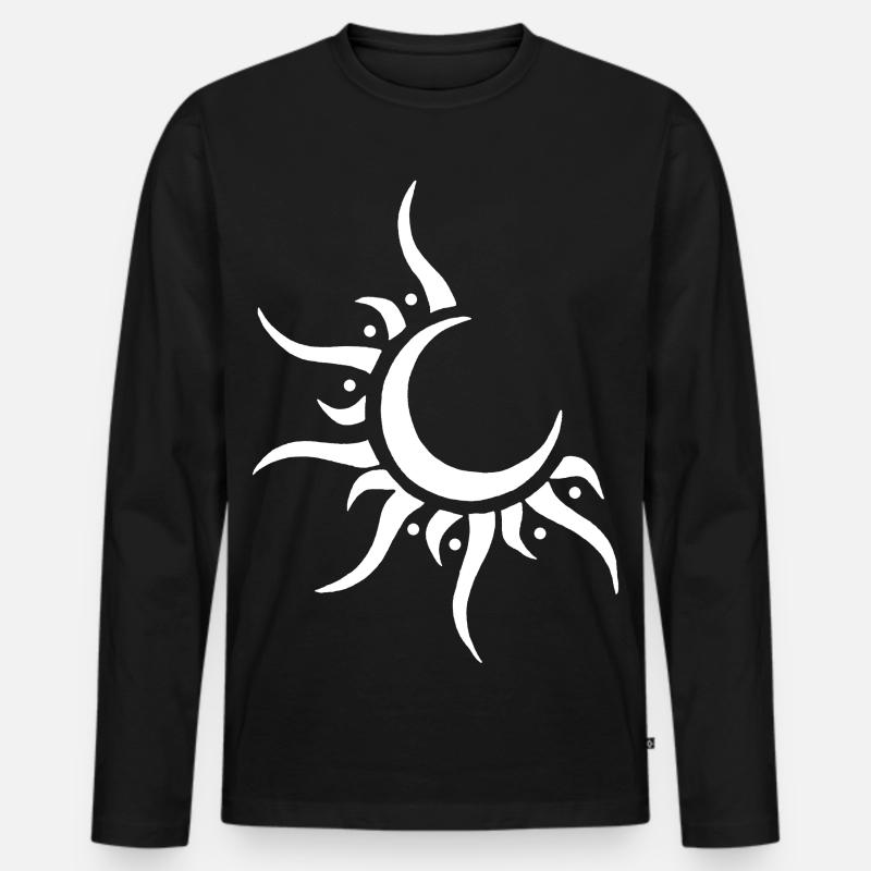 Weiße Sonne und Mond - Männer Premium Bio Langarmshirt - Schwarz