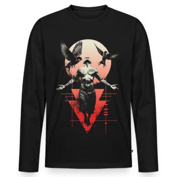 Ethereal Man with Wings and Moon - Men's Premium Organic Long Sleeve Shirt - black - Front - Nico (187cm)