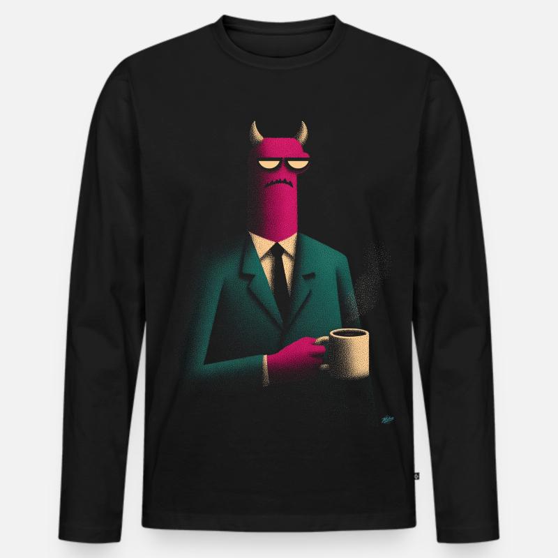 Dämon im Anzug mit Kaffee - Männer Premium Bio Langarmshirt - Schwarz
