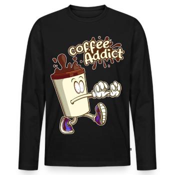 Addict au Café ,Dessin Cartoon humoristique - T-shirt manches longues Premium bio Homme - noir - Devant - Nico (187cm)