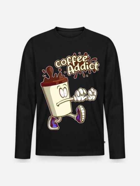 Coffee Addict ,Cartoon Cartoon - Men's Premium Organic Long Sleeve Shirt - black