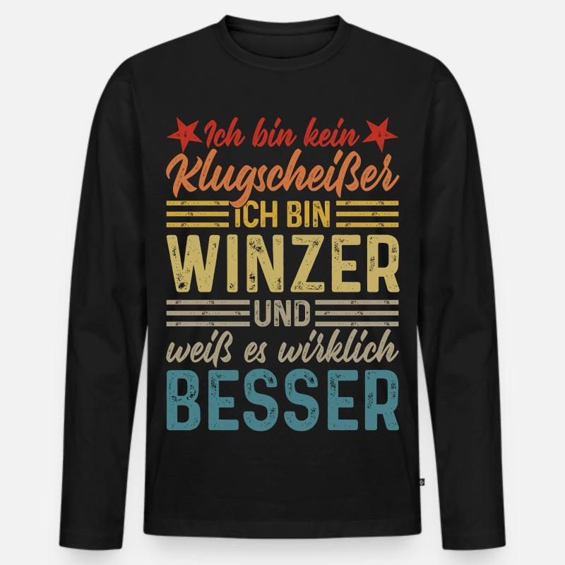 Winzer - Kein Klugscheißer  - Männer Premium Bio Langarmshirt - Schwarz
