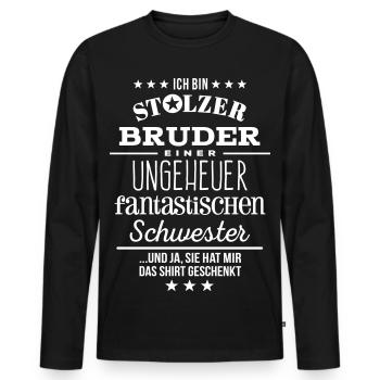 Frère fier cadeau de Noël Frère Anniversaire - T-shirt manches longues Premium bio Homme - noir - Devant - Nico (187cm)