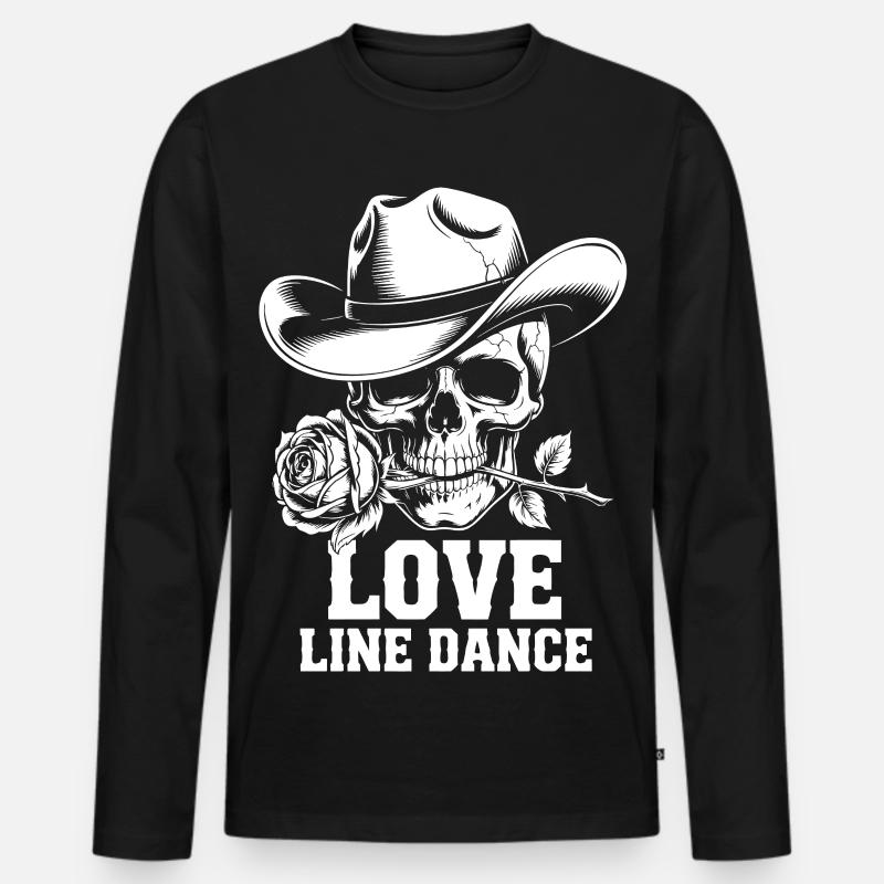 Line Dance Schädel Rose - Männer Premium Bio Langarmshirt - Schwarz