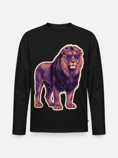 Cool lion with sunglasses - Men's Premium Organic Long Sleeve Shirt - black