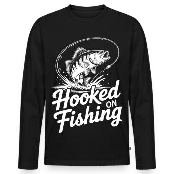 Hooked on Fishing Fische Sprung - Männer Premium Bio Langarmshirt - Schwarz - Vorne - Nico (187cm)