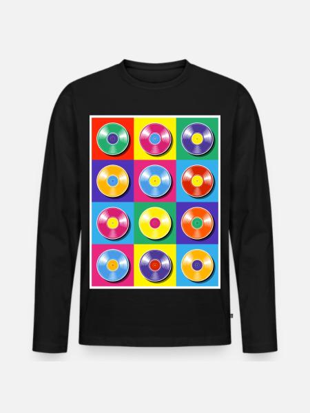 Vinylalben Pop-Art-Collage - Männer Premium Bio Langarmshirt - Schwarz