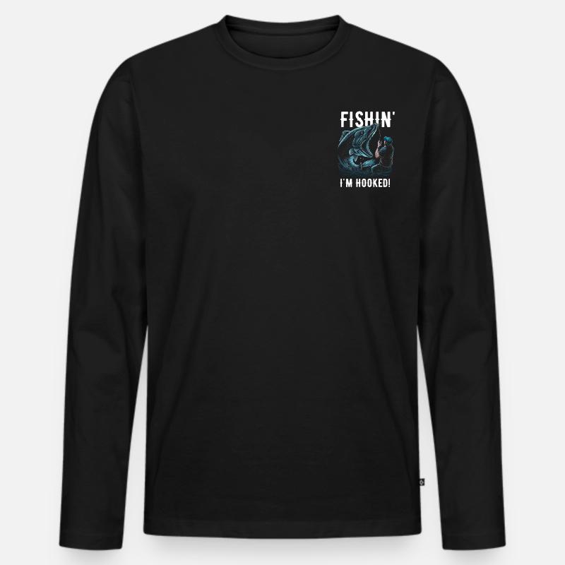 Fishin Ich bin süchtig - Männer Premium Bio Langarmshirt - Schwarz