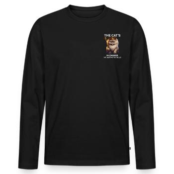 Katzendame - Lustig - Männer Premium Bio Langarmshirt - Schwarz - Vorne - Nico (187cm)