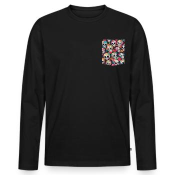 colorful printed pocket t-shirt skull pattern - Men's Premium Organic Long Sleeve Shirt - black - Front - Nico (187cm)
