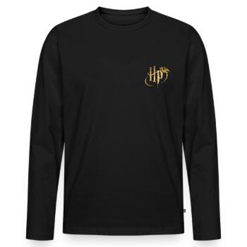 Harry Potter Small Logo Gold - Men's Premium Organic Long Sleeve Shirt - black - Front - Nico (187cm)