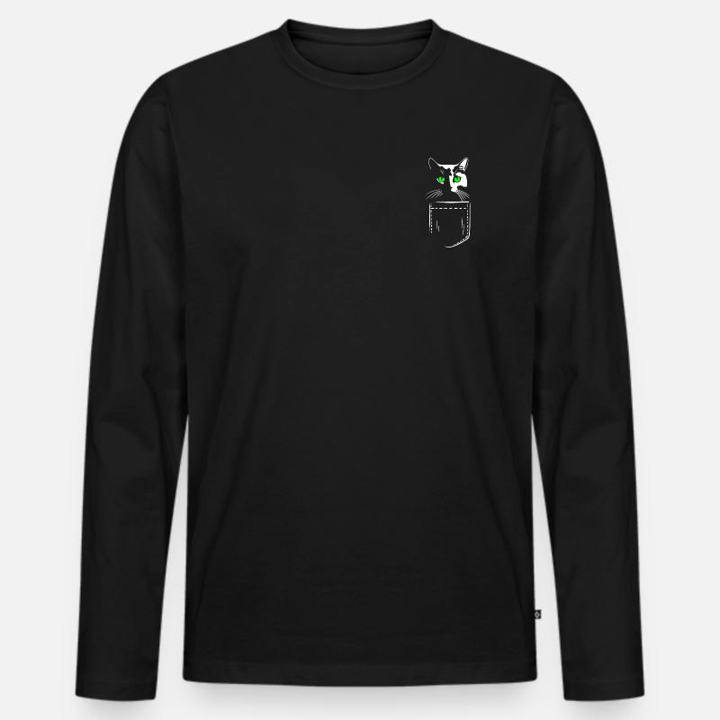 Katze in einer Pocket-Optik – Brusttasche - Männer Premium Bio Langarmshirt - Schwarz
