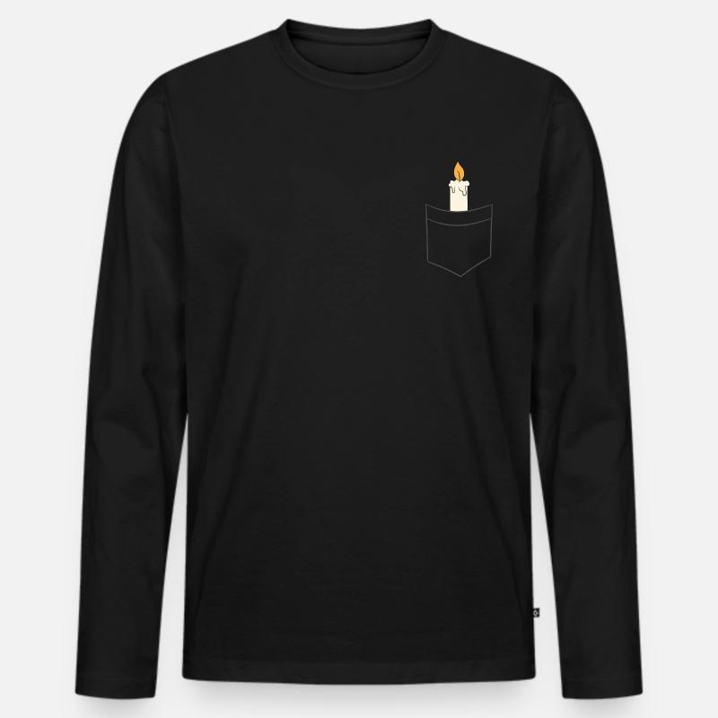 Kerze - In Brusttasche / Hemdtasche - Männer Premium Bio Langarmshirt - Schwarz