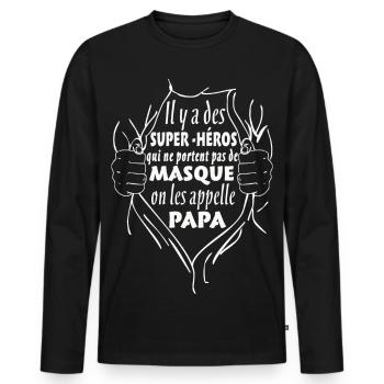 Papa Super-Héros - T-shirt manches longues Premium bio Homme - noir - Devant - Nico (187cm)