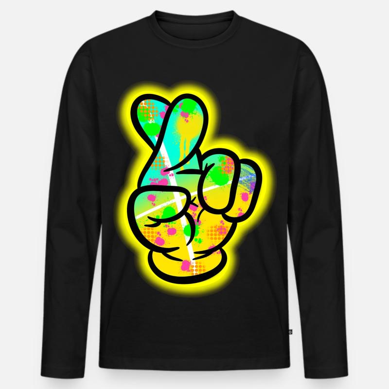 Graffiti Hand – Crossed Fingers Zeichen. - Männer Premium Bio Langarmshirt - Schwarz