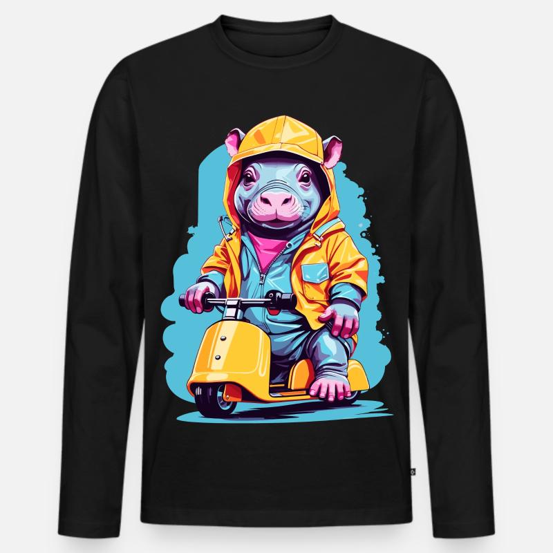 Süßes Nilpferd - Männer Premium Bio Langarmshirt - Schwarz