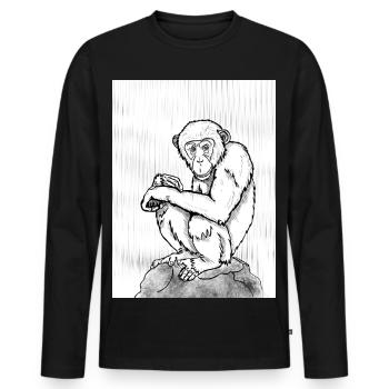 Nachdenklicher Schimpanse - Männer Premium Bio Langarmshirt - Schwarz - Vorne - Nico (187cm)