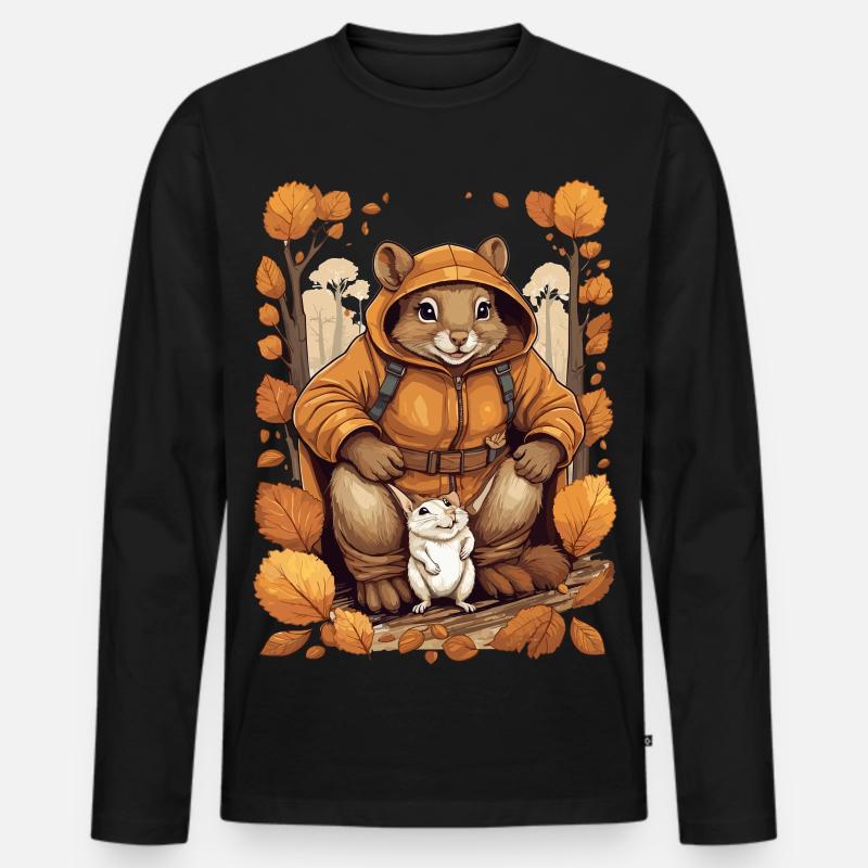 Süßes Eichhörnchen mit Maus - Männer Premium Bio Langarmshirt - Schwarz