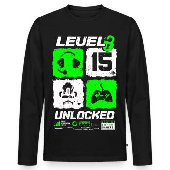 Level Unlocked Gamer Birthday 15 Years - Men's Premium Organic Long Sleeve Shirt - black - Front - Nico (187cm)