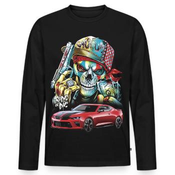 Schädel, Mutig, Rotes Auto - Männer Premium Bio Langarmshirt - Schwarz - Vorne - Nico (187cm)