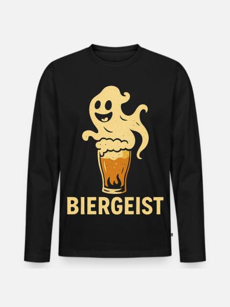 Biergeist lustiger Spruch - Happy Halloween - Männer Premium Bio Langarmshirt - Schwarz