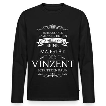 Sa Majesté le Vincentien entre dans la salle - T-shirt manches longues Premium bio Homme - noir - Devant - Nico (187cm)