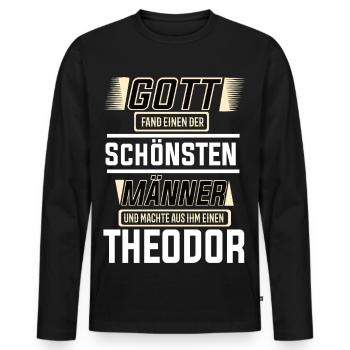 Théodore le plus bel homme façonné par Dieu Design - T-shirt manches longues Premium bio Homme - noir - Devant - Nico (187cm)