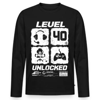 40 Joueur d’anniversaire niveau 40 débloqué - T-shirt manches longues Premium bio Homme - noir - Devant - Nico (187cm)