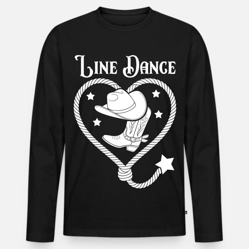 Line Dance Herz Lasso - Männer Premium Bio Langarmshirt - Schwarz