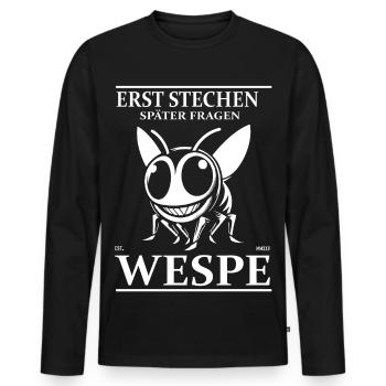 Lustige Wespe – Erst stechen, später fragen! - Männer Premium Bio Langarmshirt - Schwarz - Vorne - Nico (187cm)