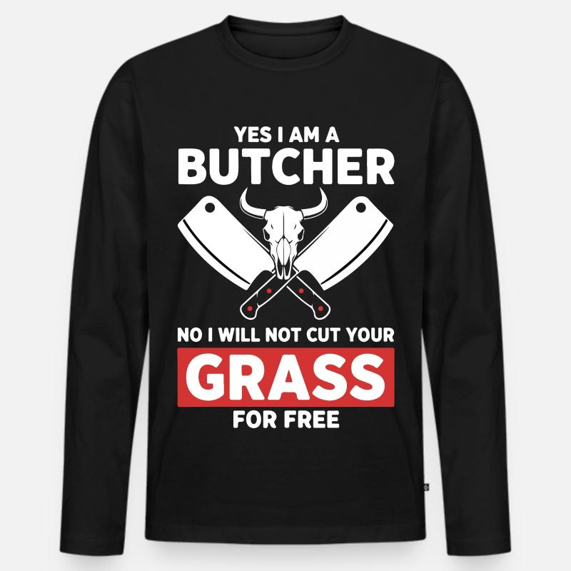 Humor-Schlächter schneidet kein Gras - Männer Premium Bio Langarmshirt - Schwarz