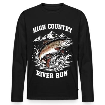 Fishing High Mountain River Trout - Men's Premium Organic Long Sleeve Shirt - black - Front - Nico (187cm)