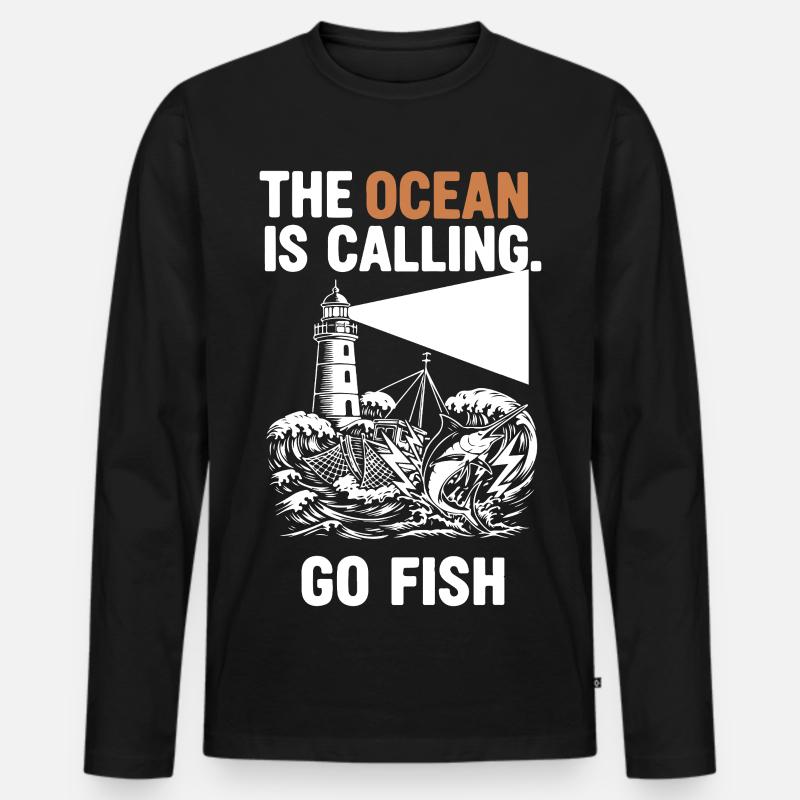 Pêche Mer Ocean Go Fish - Männer Premium Bio Langarmshirt - Schwarz