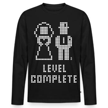 Niveau complété (Mariage / Enterrement de vie de garçon / Pixel / W) - T-shirt manches longues Premium bio Homme - noir - Devant - Nico (187cm)